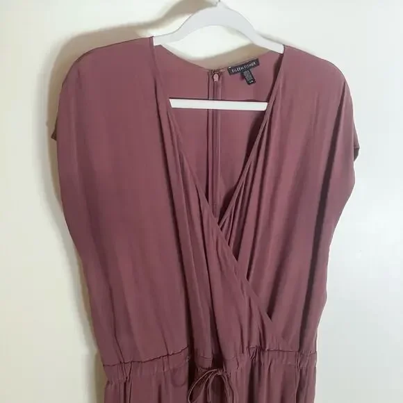 Eileen Fisher Salmon Rust Wrap Elastic Waist Sleeveless Cropped Jumpsuit - Picture 3 of 10